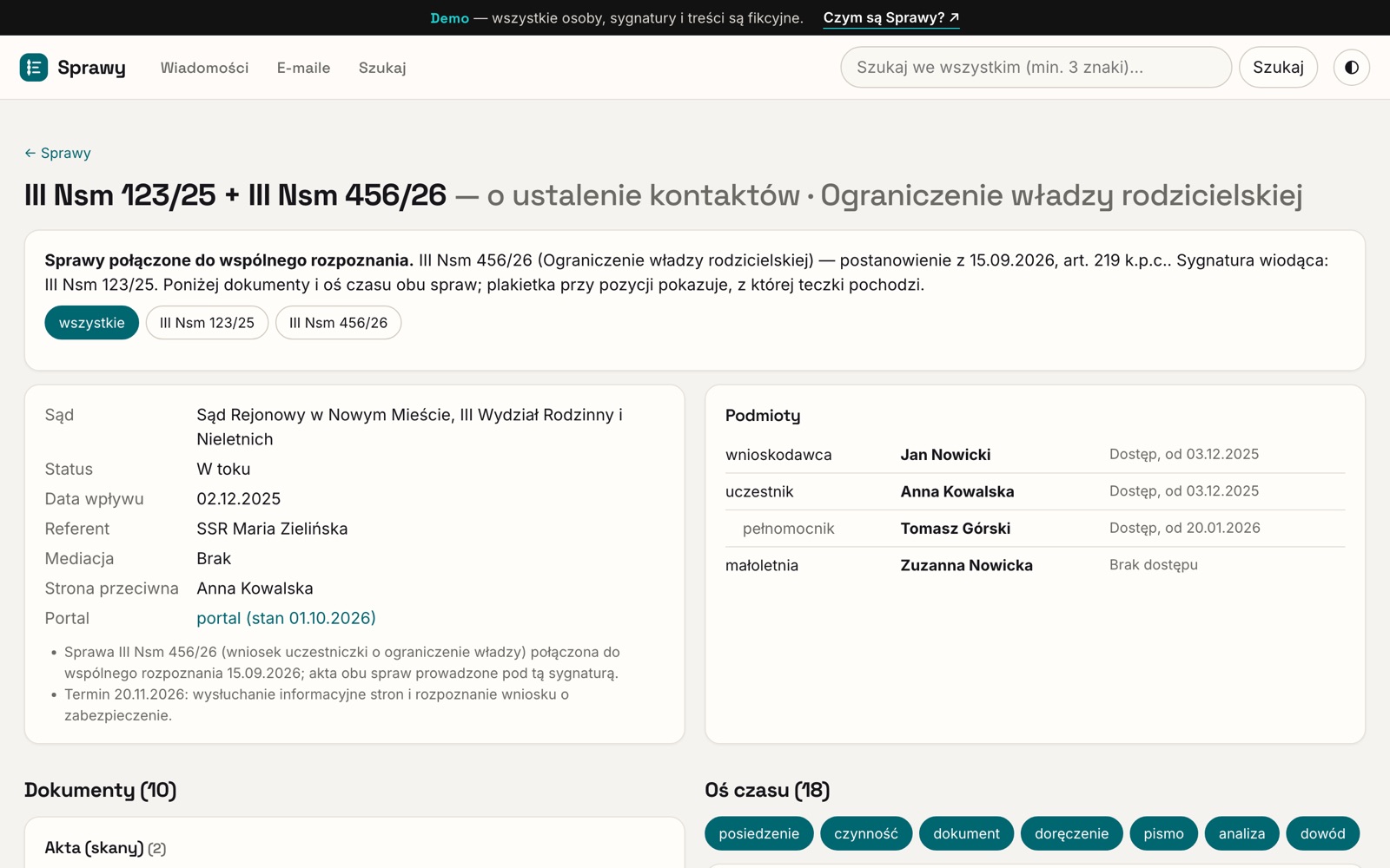 Karta sprawy w aplikacji Sprawy